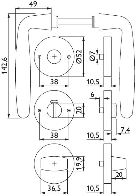 HERMAT Drückergarnitur mit Rosetten DREAM 1931/2036.K, Edelstahl