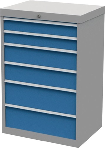BEDRUNKA+HIRTH Schubladenschrank H1019xB680xT500mm grau/blau 6Schubl.Vollauszug
