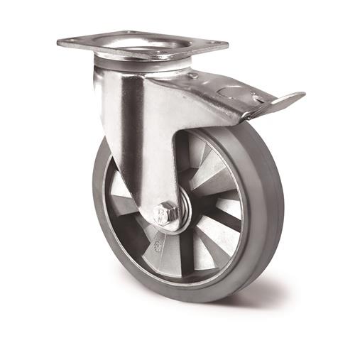 TECWERK Schwerlastlenkrolle D.250mm Trgf.500kg Festst.Elastikgummi Bau-H.295mm TECWERK