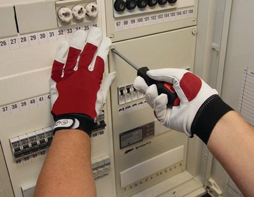 LEIPOLD+DÖHLE Handschuhe Griffy Gr.9 rot/naturfarben Ziegennappaleder/Interlock auf SB-Karte