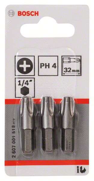 BOSCH Schrauberbit Extra-Hart PH 4, 32 mm, 3er-Pack