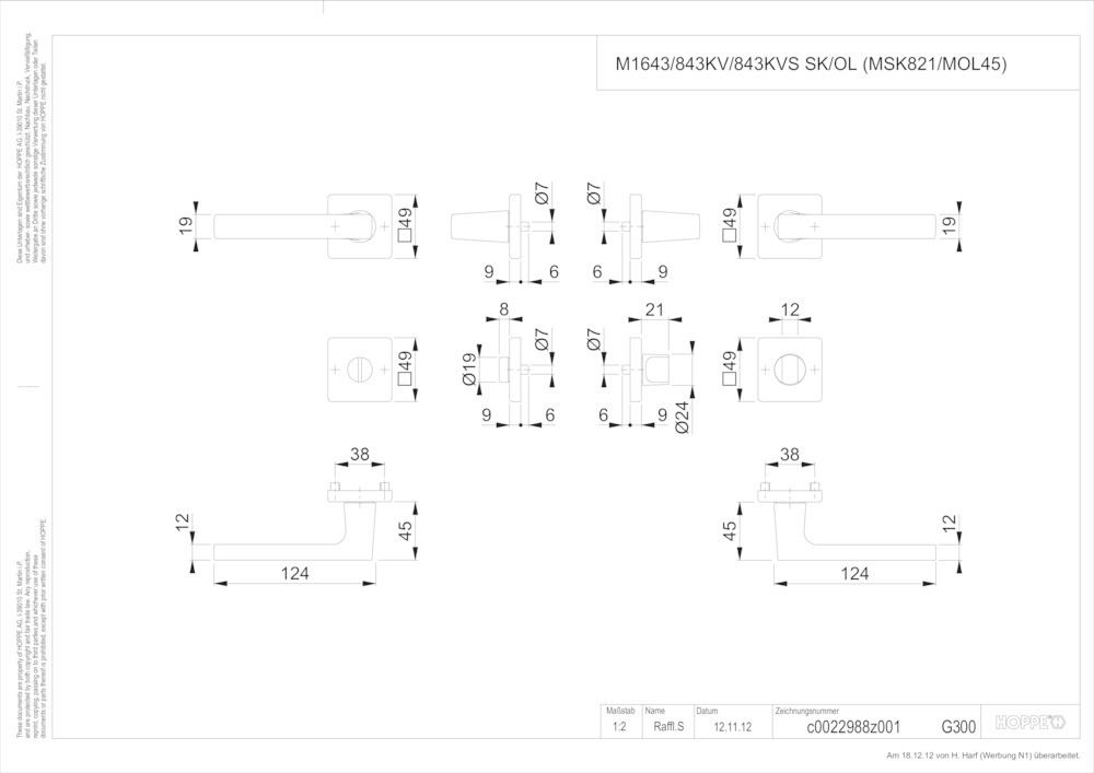 HOPPE® Drückergarnitur mit Rosetten Dallas M1643/843KV/843KVS, Messing, 11711395