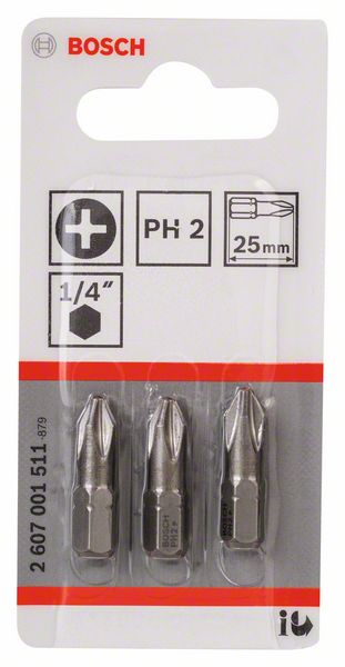 BOSCH Schrauberbit Extra-Hart PH 2, 25 mm, 3er-Pack