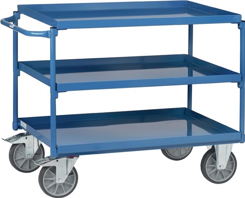 FETRA Tischwagen Bügel waagerecht 3Stahlblechwan. L1000xB700mm Rand-H.40mm brillantbl.