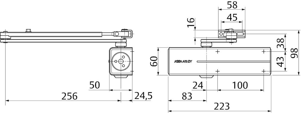 effeff Oben-Türschließer DC200, Aluminium, verkehrsweiß