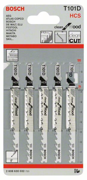 BOSCH Stichsägeblatt T 101 D Clean for Wood, 5er-Pack