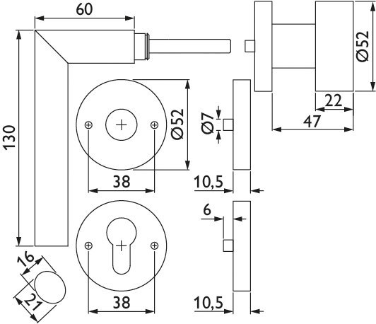 HERMAT Wechselgarnitur mit Rosetten VIP 1355/2036.K/3127, Edelstahl