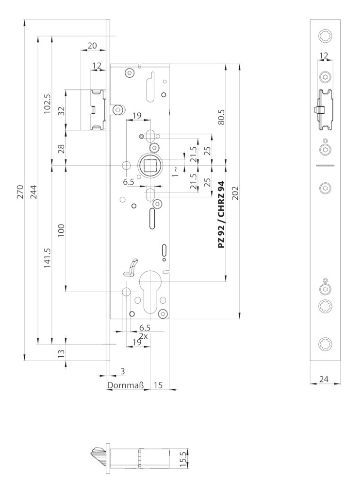 BKS Panik-Fallen-Einsteckschloss B-19170, F-Stulp, Edelstahl