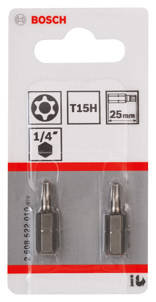 BOSCH Security-Torx-Schrauberbit Extra-Hart T15H, 25 mm, 2er-Pack