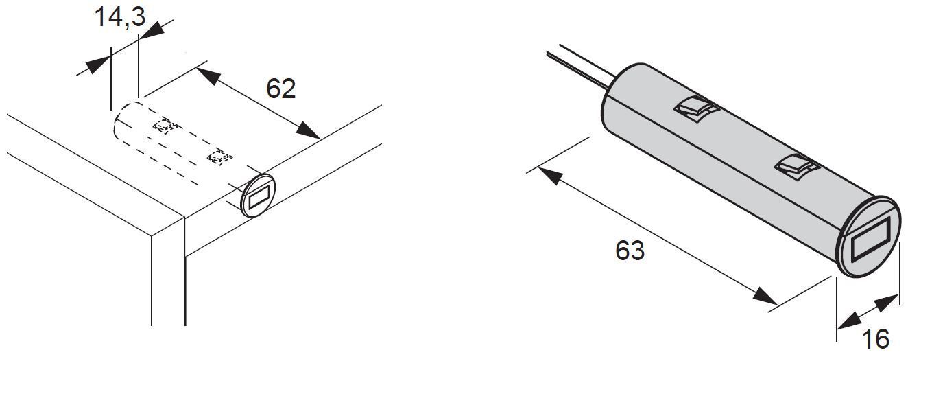 L&S LED IR Sensor/Türkontaktschalter 12 V 14,2x63 mm 2,5/2,5m max.24 W