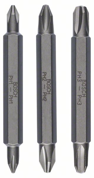 BOSCH Doppelklingenbit-Set, 3-teilig, PH1, PH1, PH2, PH2, PH3, PH3, 60 mm