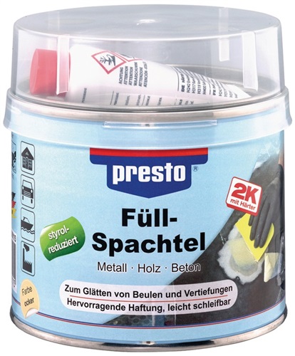 PRESTO 2K-Füllspachtel ocker,Härter rot 1000g Dose PRESTO