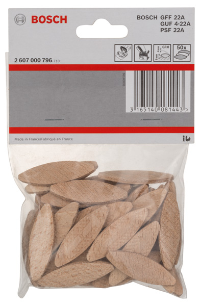 BOSCH Flachdübel, 45 x 15 x 4 mm, GR 0, 50er-Pack