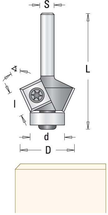 GUHDO 145/8 HW-WPL-Fasefräser Z2 S8 D32 45° Anlauflager d15,9