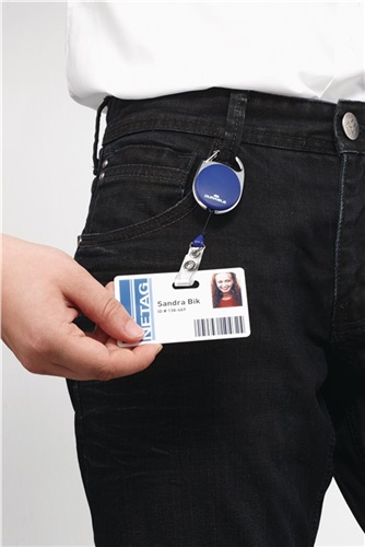 Nordwest Ausweishalter m.Druckknopfschlaufe Band-L.800mm blau DURABLE