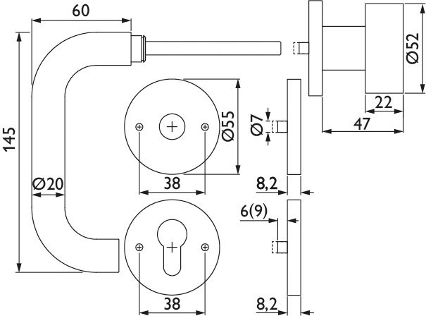 HERMAT Wechselgarnitur mit Rosetten BASIC 01 1801/2073.M/3127, Klasse 4, Edelstahl