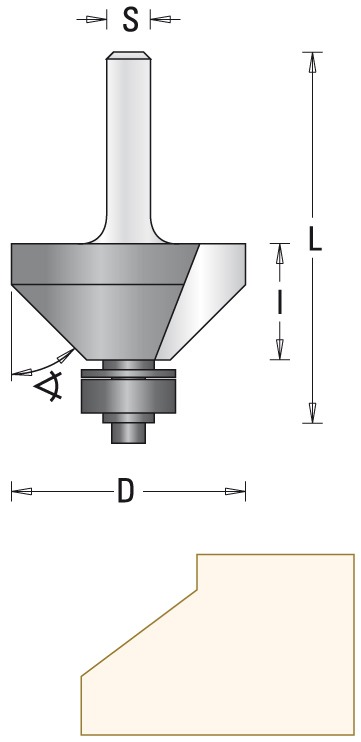 GUHDO HW-Fasefräser Z2 S8 D35 45° l=18 mit Anlauflager d=12,7