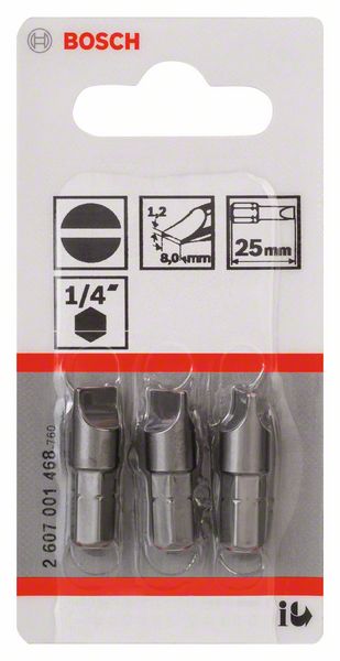 BOSCH Schrauberbit Extra-Hart S 1,2 x 8,0, 25 mm, 3er-Pack