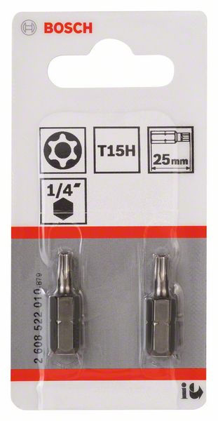 BOSCH Security-Torx-Schrauberbit Extra-Hart T15H, 25 mm, 2er-Pack