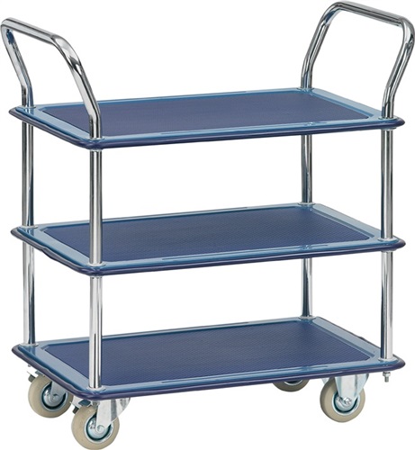 FETRA Tischwagen 3 Ladeflächen L740xB480mm alu/blau Trgf.120kg