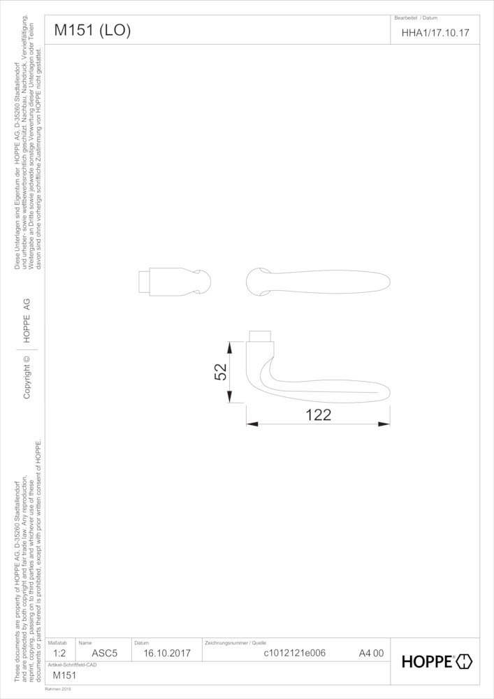 HOPPE® Drückerlochteil Verona M151, Messing, 3248909 HOPPE® Drückerlochteil Verona M151, Messing, 3248909