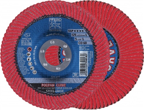 PFERD Fächerscheibe POLIFAN CO SGP CURVE STEELOX D.125mm K.60 CURVE INOX/Stahl L PFERD