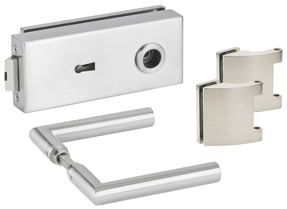 HERMAT Ganzglastürschloss-Set BASIC SQUARE 6772L/6306/1802, Aluminium