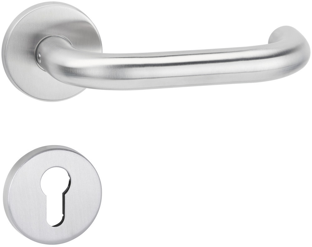 HERMAT Drückergarnitur mit Rosetten BASIC 01 1801/2073.M, Klasse 4, Edelstahl