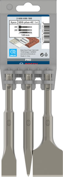 BOSCH Kurzmeißel-Set mit SDS plus, 3-teilig, 140, 140 x 20, 140 x 40 mm