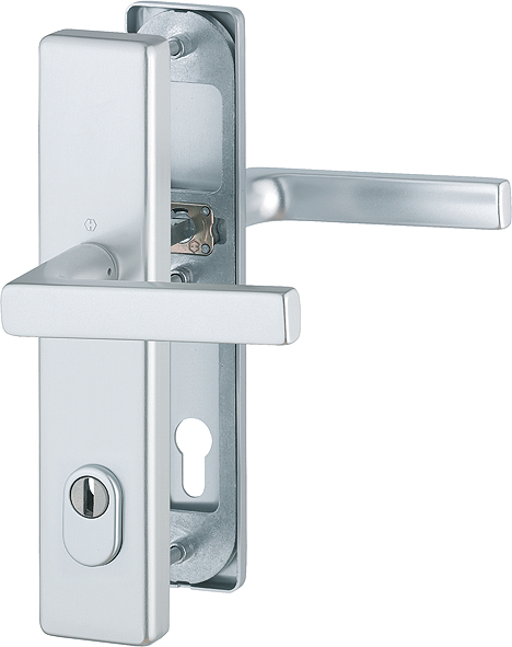 HOPPE® Schutz-Drückergarnitur mit Langschild Dallas 1643/2222ZA/2210, 10/92 mm, Aluminium, 3576451