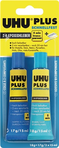 UHU 2K-Epoxidharzklebstoff PLUS SCHNELLFEST 15,5g farblos Doppelspritze UHU