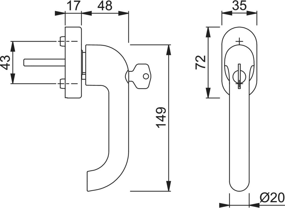HOPPE® Fenstergriff abschließbar Paris 038S/UD9056, mit Schrauben, Aluminium, 12024922