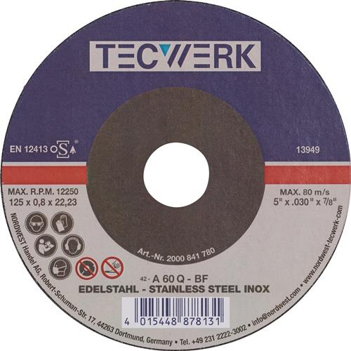 TECWERK Trennscheibe D125x0,8mm gekr.INOX Bohr.22,23mm TECWERK