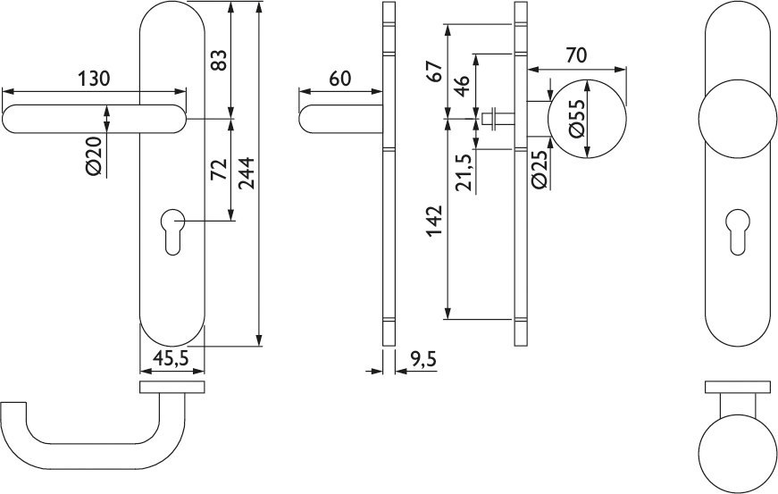 HERMAT Wechselgarnitur mit Langschild BASIC 01 1801/2002.U/3127, Edelstahl
