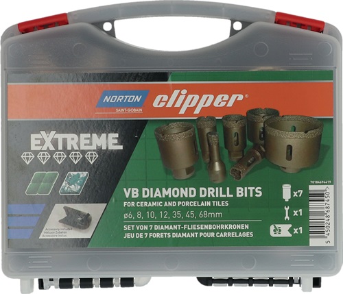NORTON CLIPPER Fliesenbohrkoffer Extreme VB 6/8/10/12/35/45/68mm Typ Sanitär