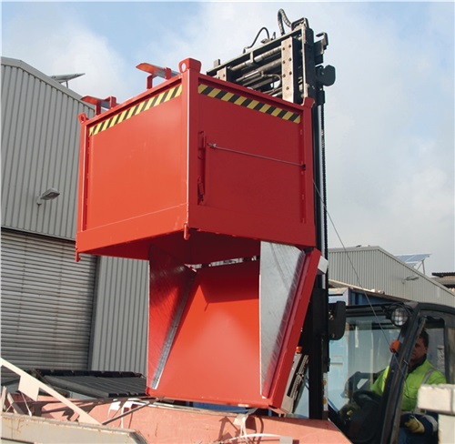 BAUER Klappbodenbehälter 0,5 m³ L800xB1200xH860mm lack.gelborange o.Zentrierwände