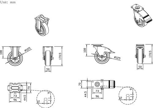 PROMAT Rollensatz 4-tlg.4 Rollen,2x fix+2x schwenkbare Rl.