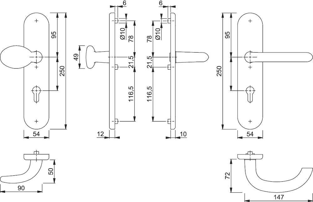 HOPPE® FH Schutz-Wechselgarnitur mit Langschild Marseille FS-76G/3331/3310/1138F, Aluminium