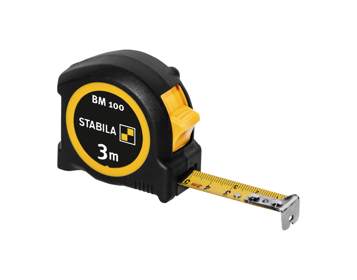 STABILA Taschenbandmaß BM 100, 3 m, metrische Skala