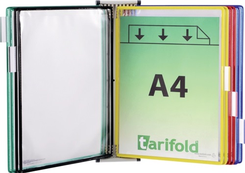 TARIFOLD Wandhalter 5 Sichttafeln farbig sortiert m.Drahtrahmen,ku.-ummantelt f.DIN A4