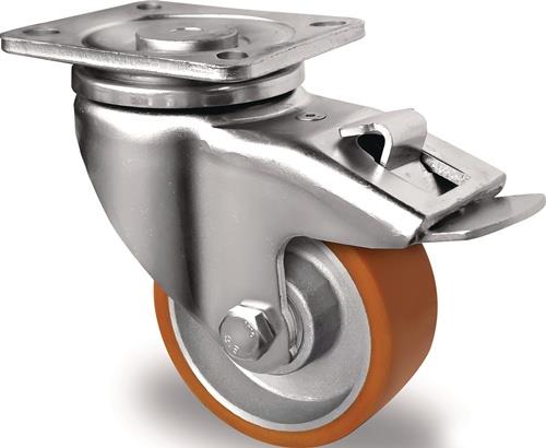 Lenkrolle mit Feststeller Polyurethan Platte L100xB85 mm Farbe Rolle braun TECWERK