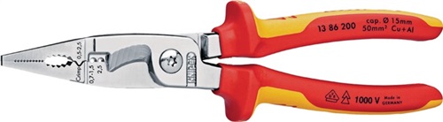 KNIPEX Elektroinstallationszange L.200mm VDE verchr.Mehrkomp.-Hüllen o.Öffnungsf.KNIPEX