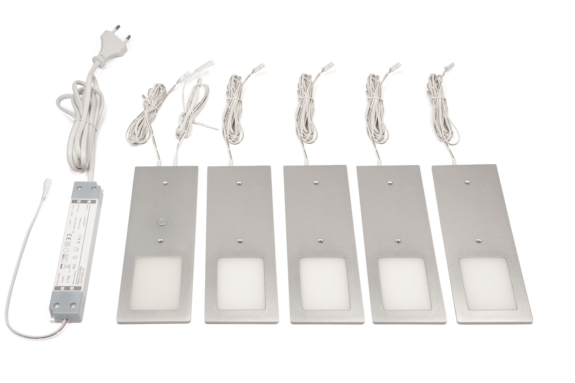 L&S Planar L 5er Set, 1xMaster 3W+4xSlave 3W inkl. EVG, 6-fach Vert. 24VDC, 15W, aluminium
