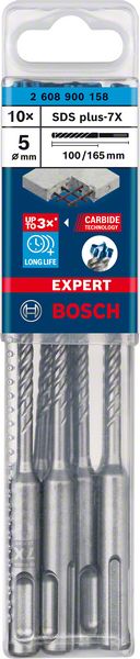 BOSCH EXPERT SDS plus-7X Hammerbohrer, 5 x 100 x 165 mm, 10-tlg.. Für Bohrhämmer