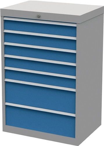 BEDRUNKA+HIRTH Schubladenschrank H1019xB680xT500mm grau/blau 5x100,2x200mmSchubl.Vollauszug