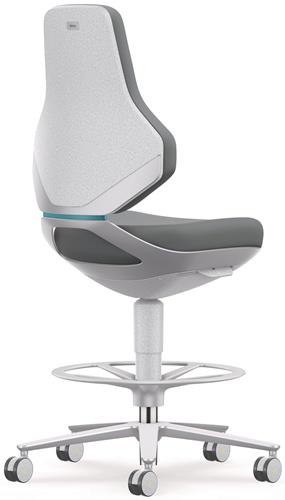 BIMOS Arbeitsdrehstuhl TEXON Sitz-Stopp-Rollen u.Fußring Skintec grau