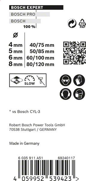 BOSCH EXPERT MultiConstruction CYL-9 Bohrer-Set, 4/5/6/8 mm, 4-tlg.. Für Dreh- und Schlagbohrer BOSCH EXPERT MultiConstruction CYL-9 Bohrer-Set, 4/5/6/8 mm, 4-tlg.. Für Dreh- und Schlagbohrer