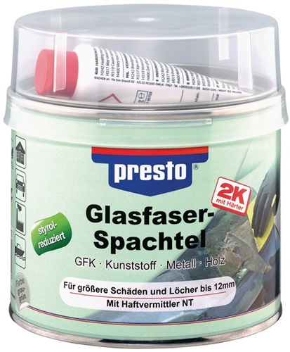 PRESTO 2K-Glasfaserspachtel prestolith® ext.grau-grün,Härter rot 1000g Dose PRESTO