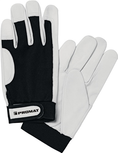 PROMAT Handschuhe Main Gr.10 schwarz/naturfarben Ziegennappaleder/Stretch EN 388 Kat.II