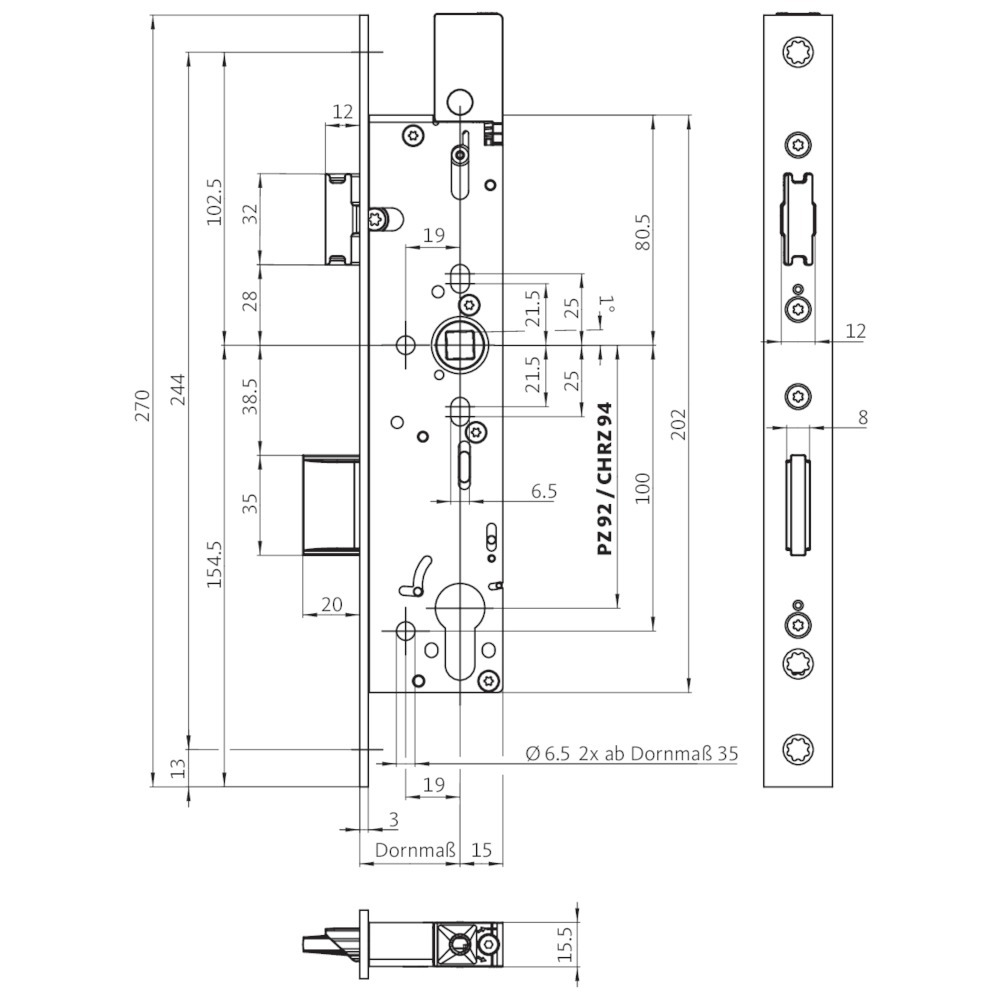 BKS FH-Einsteckschloss B-1839, rund, 9/92 mm, Edelstahl